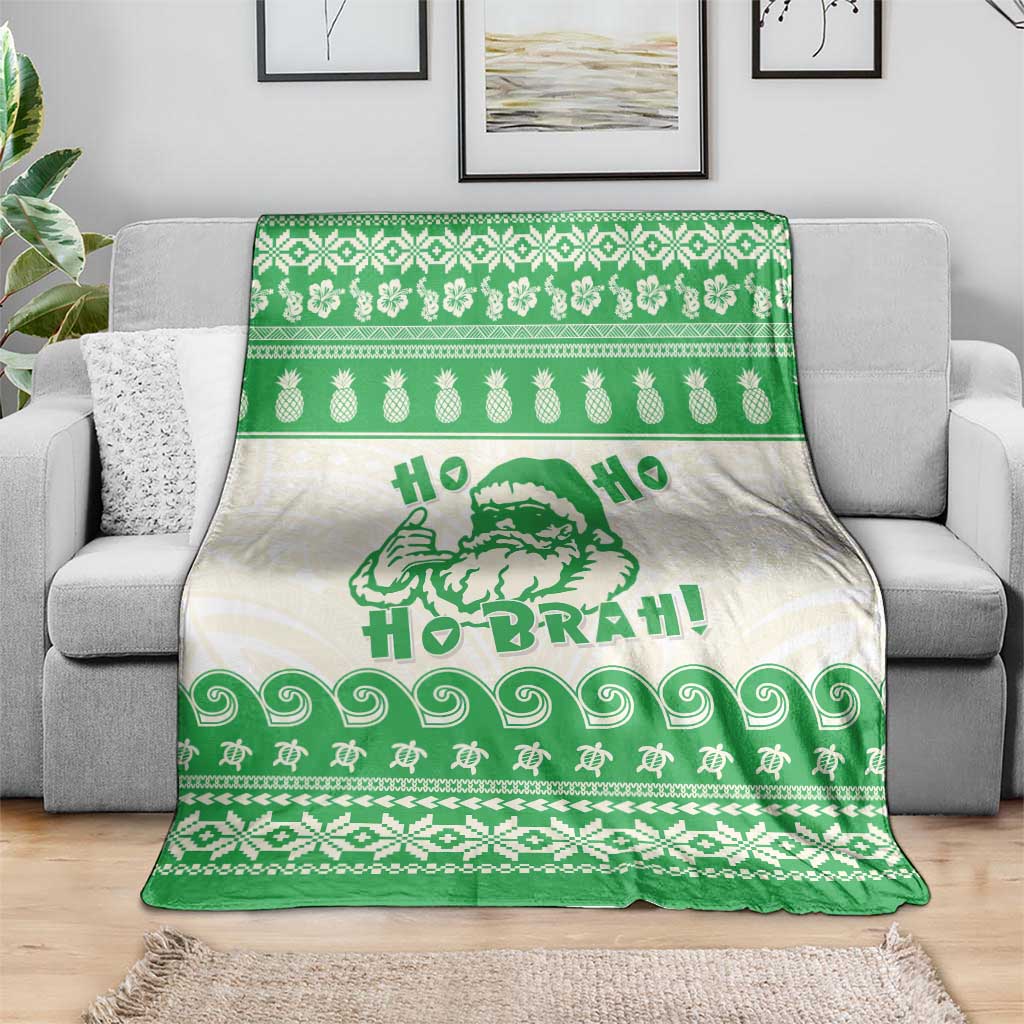 Green Mele Kalikimaka Hawaii Blanket Funny Ho Ho Ho Santa Shaka - Polynesian Pride