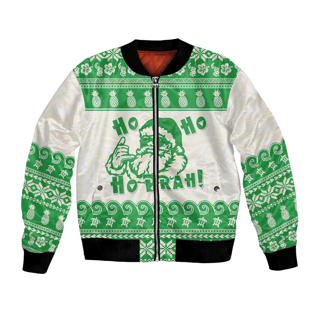 Green Mele Kalikimaka Hawaii Bomber Jacket Funny Ho Ho Ho Santa Shaka LT14 Unisex Green - Polynesian Pride