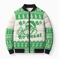 Green Mele Kalikimaka Hawaii Bomber Puffer Jacket Funny Ho Ho Ho Santa Shaka LT14 Unisex Green - Polynesian Pride