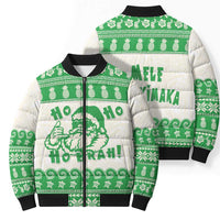 Green Mele Kalikimaka Hawaii Bomber Puffer Jacket Funny Ho Ho Ho Santa Shaka LT14 - Polynesian Pride