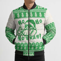 Green Mele Kalikimaka Hawaii Bomber Puffer Jacket Funny Ho Ho Ho Santa Shaka LT14 - Polynesian Pride