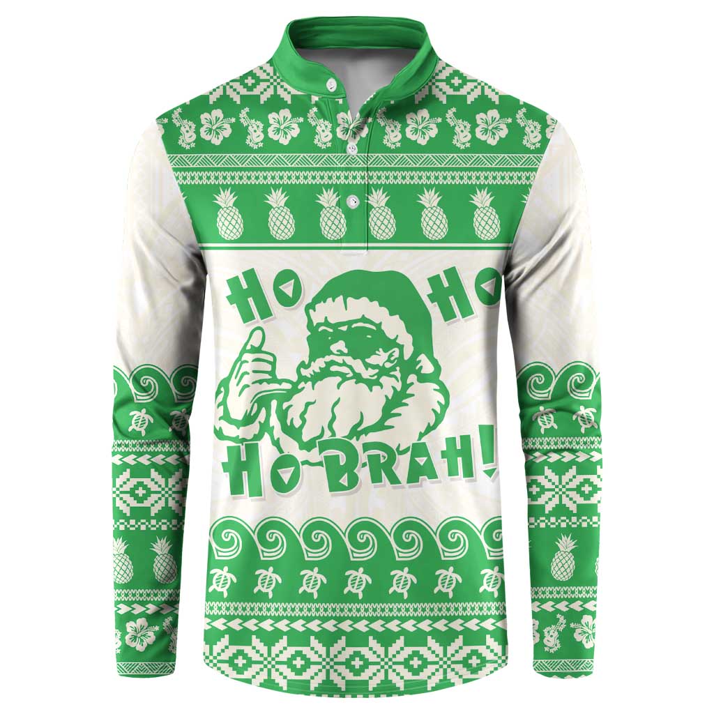 Green Mele Kalikimaka Hawaii Button Sweatshirt Funny Ho Ho Ho Santa Shaka LT14 Green - Polynesian Pride