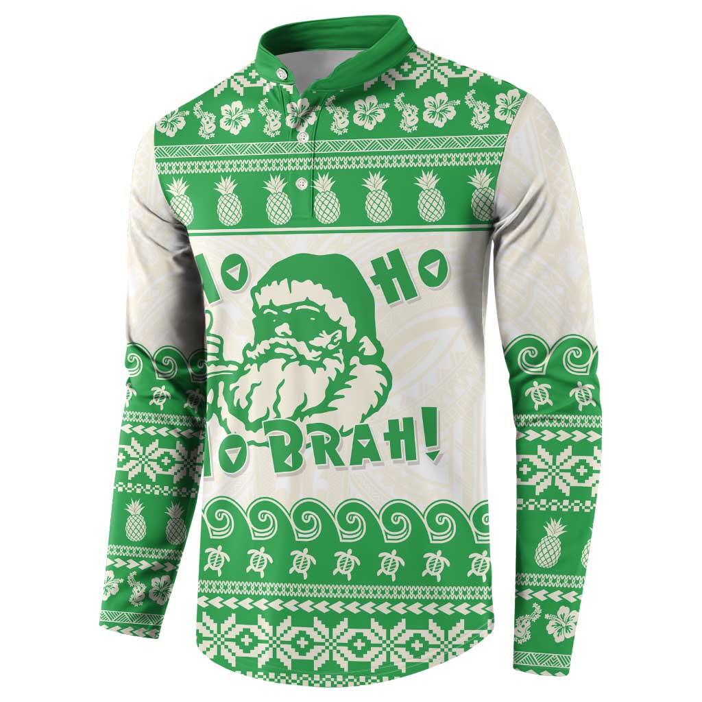 Green Mele Kalikimaka Hawaii Button Sweatshirt Funny Ho Ho Ho Santa Shaka LT14 - Polynesian Pride