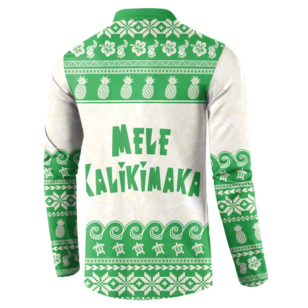 Green Mele Kalikimaka Hawaii Button Sweatshirt Funny Ho Ho Ho Santa Shaka LT14 - Polynesian Pride