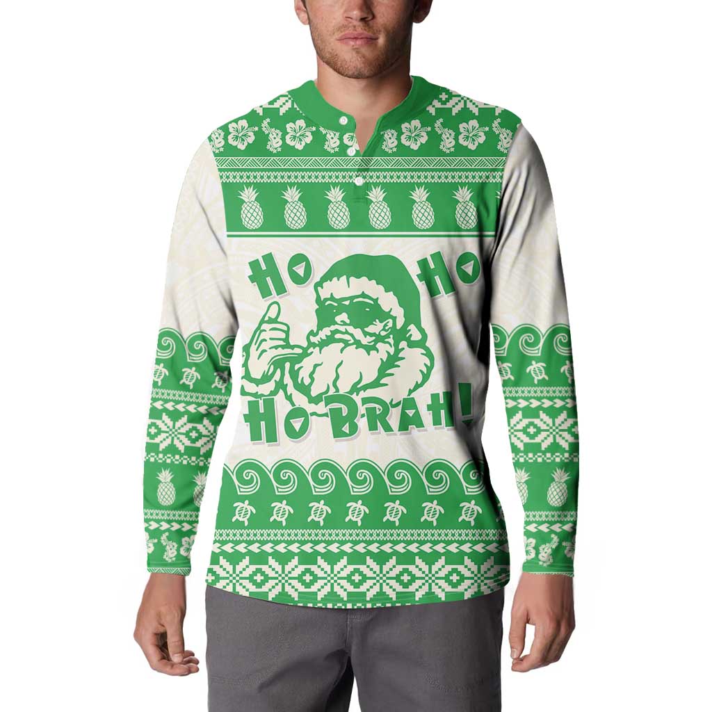 Green Mele Kalikimaka Hawaii Button Sweatshirt Funny Ho Ho Ho Santa Shaka LT14 - Polynesian Pride