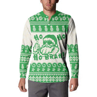 Green Mele Kalikimaka Hawaii Button Sweatshirt Funny Ho Ho Ho Santa Shaka LT14 - Polynesian Pride