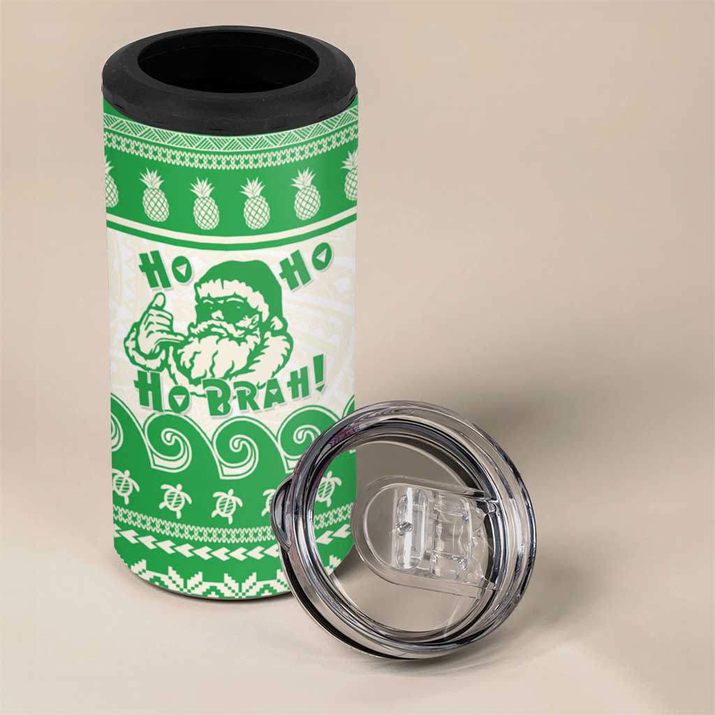 Green Mele Kalikimaka Hawaii 4 in 1 Can Cooler Tumbler Funny Ho Ho Ho Santa Shaka - Polynesian Pride