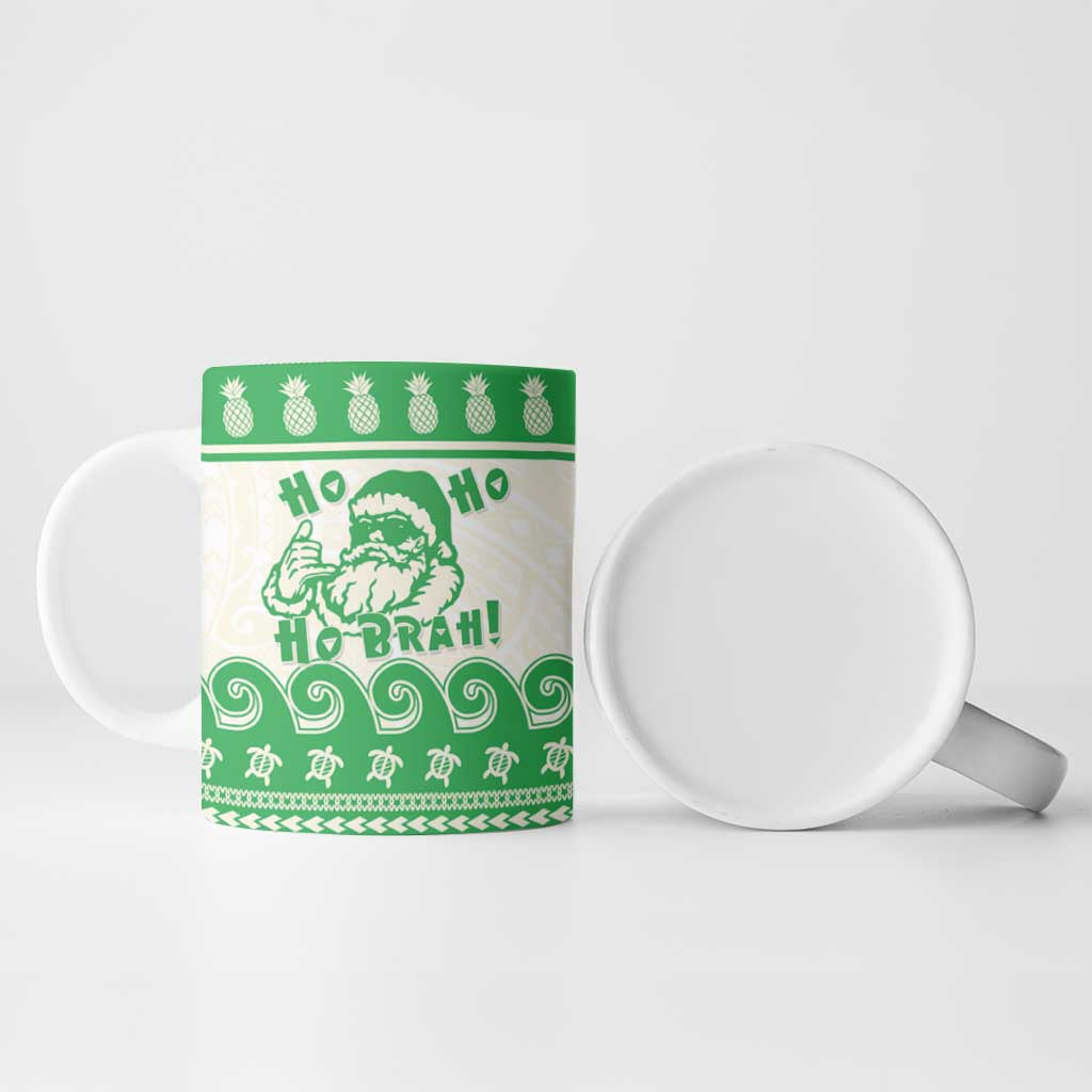 Green Mele Kalikimaka Hawaii Ceramic Mug Funny Ho Ho Ho Santa Shaka - Polynesian Pride