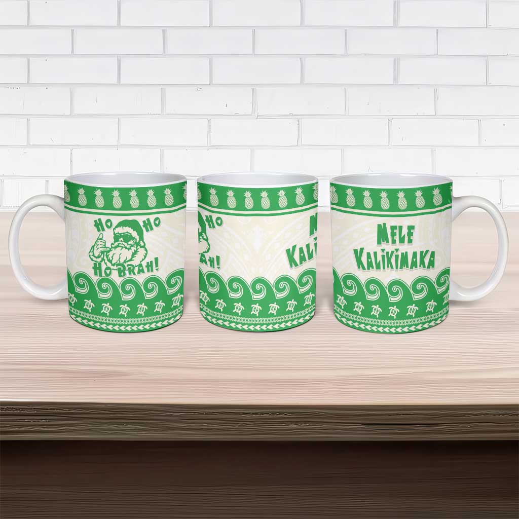 Green Mele Kalikimaka Hawaii Ceramic Mug Funny Ho Ho Ho Santa Shaka - Polynesian Pride