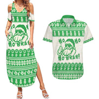 Green Mele Kalikimaka Hawaii Couples Matching Summer Maxi Dress and Hawaiian Shirt Funny Ho Ho Ho Santa Shaka - Polynesian Pride