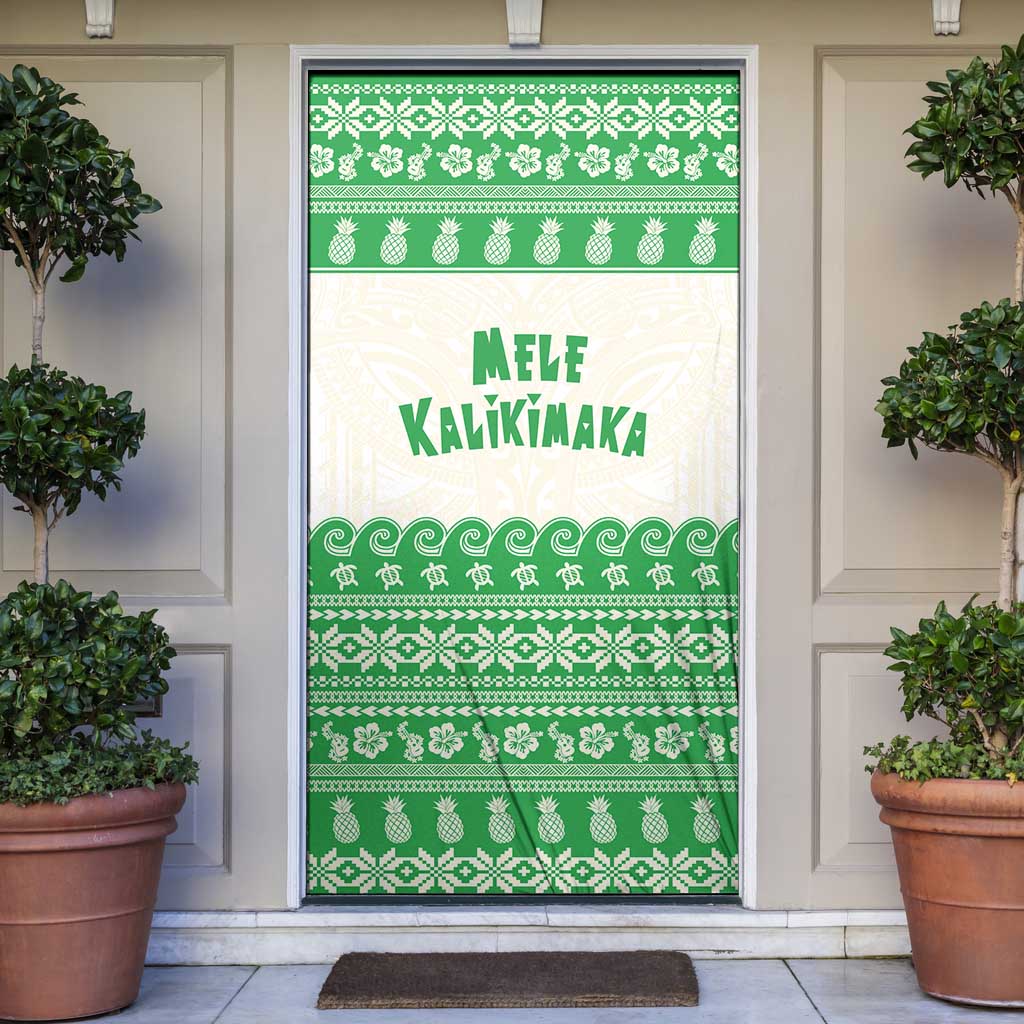 Green Mele Kalikimaka Hawaii Door Cover Funny Ho Ho Ho Santa Shaka - Polynesian Pride