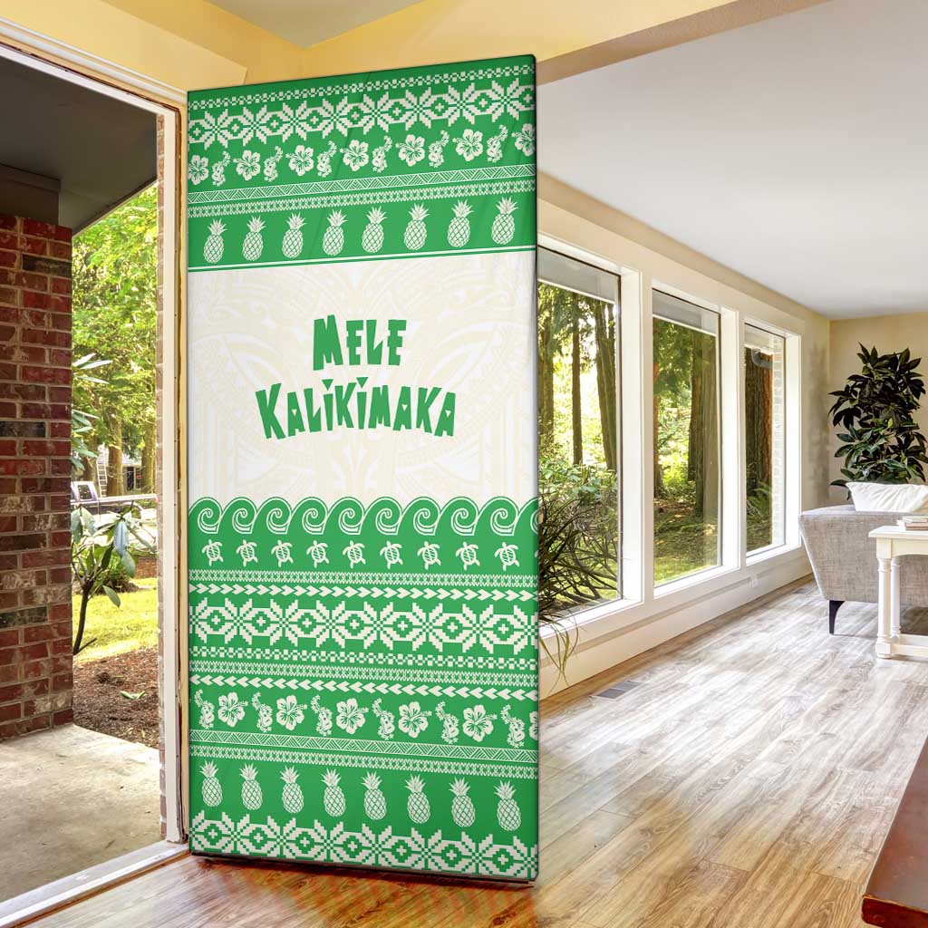 Green Mele Kalikimaka Hawaii Door Cover Funny Ho Ho Ho Santa Shaka - Polynesian Pride