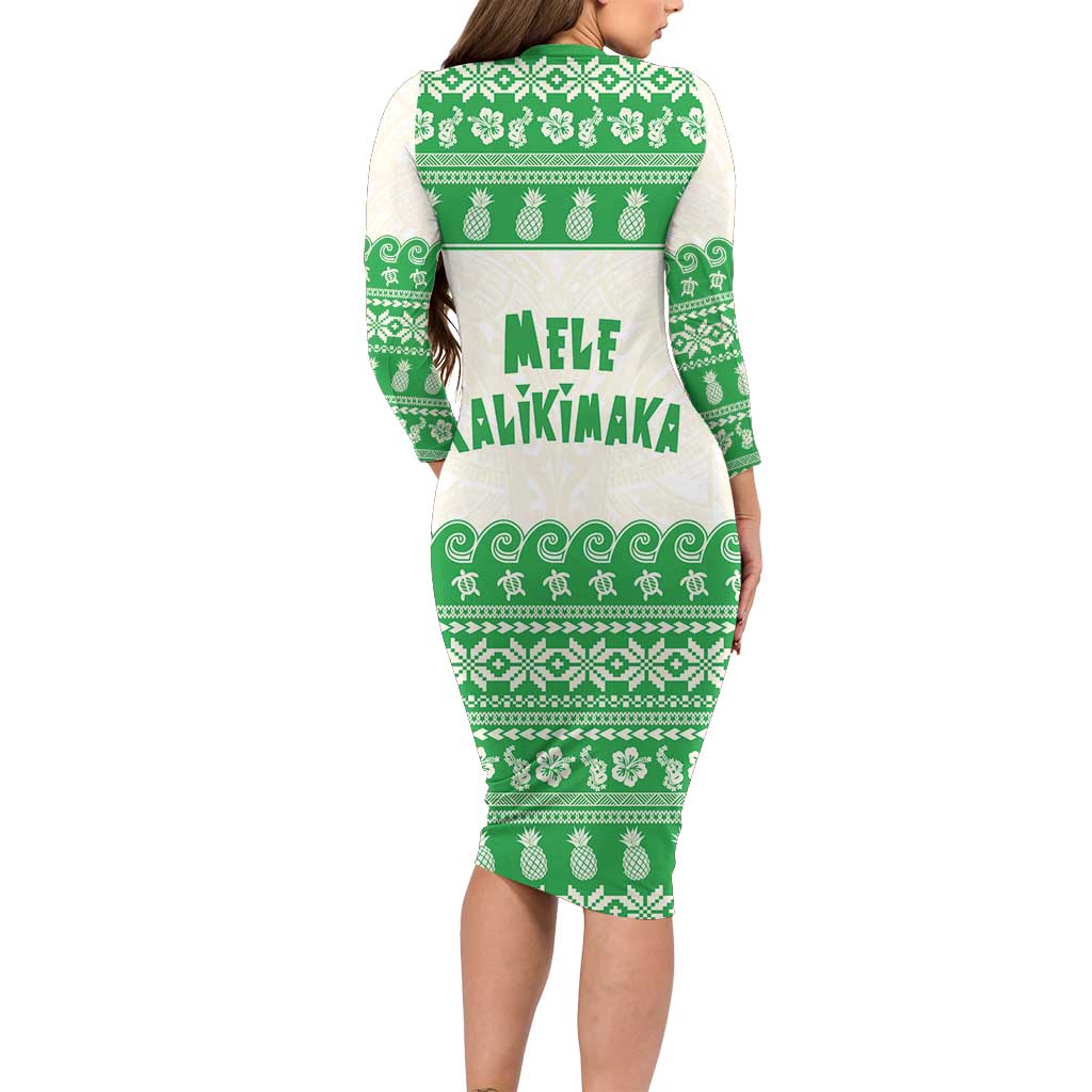 Green Mele Kalikimaka Hawaii Family Matching Long Sleeve Bodycon Dress and Hawaiian Shirt Funny Ho Ho Ho Santa Shaka - Polynesian Pride