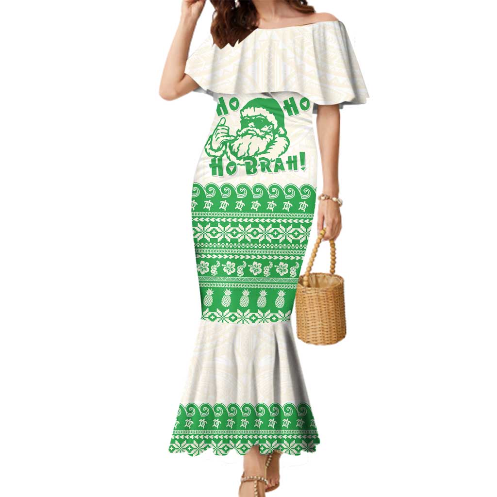 Green Mele Kalikimaka Hawaii Family Matching Mermaid Dress and Hawaiian Shirt Funny Ho Ho Ho Santa Shaka - Polynesian Pride