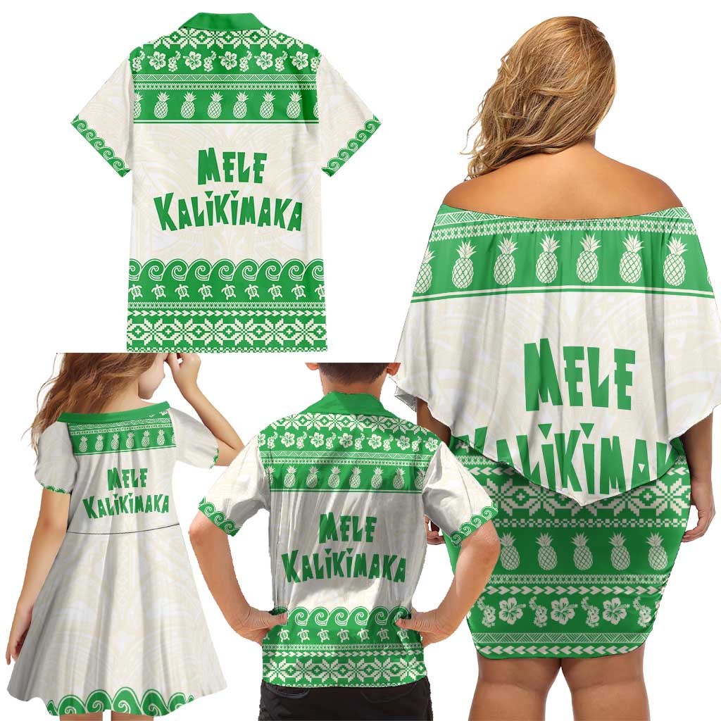 Green Mele Kalikimaka Hawaii Family Matching Off Shoulder Short Dress and Hawaiian Shirt Funny Ho Ho Ho Santa Shaka - Polynesian Pride