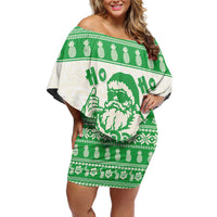 Green Mele Kalikimaka Hawaii Family Matching Off Shoulder Short Dress and Hawaiian Shirt Funny Ho Ho Ho Santa Shaka - Polynesian Pride