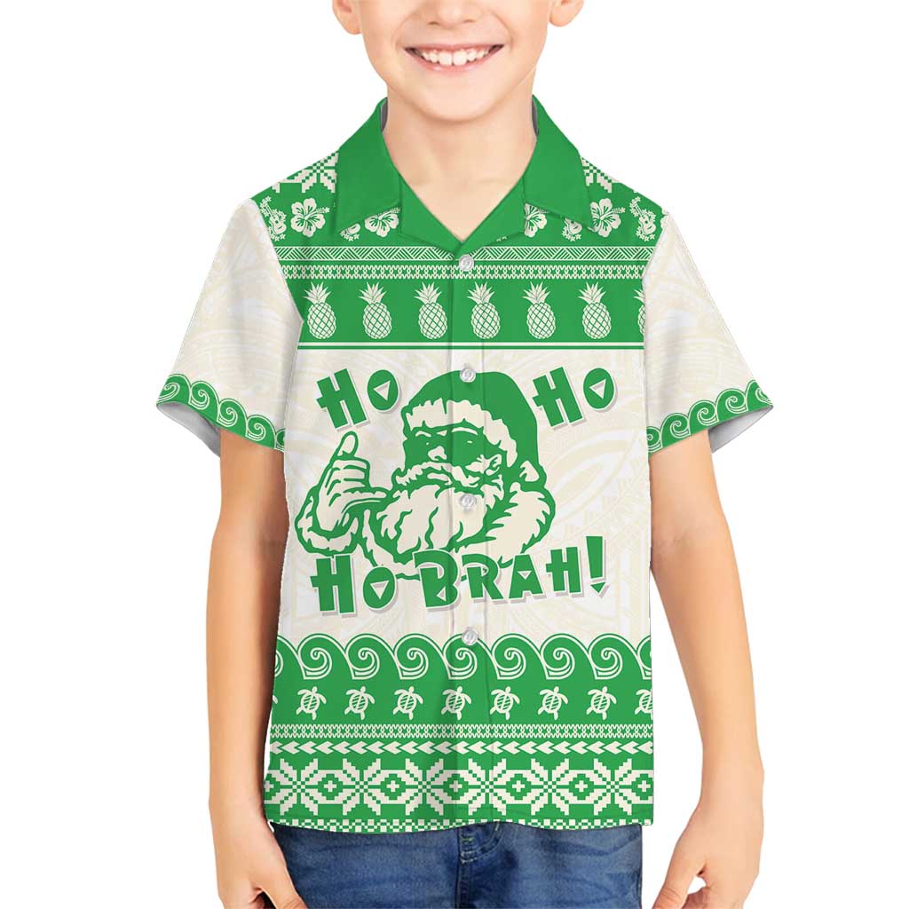 Green Mele Kalikimaka Hawaii Family Matching Off Shoulder Short Dress and Hawaiian Shirt Funny Ho Ho Ho Santa Shaka - Polynesian Pride