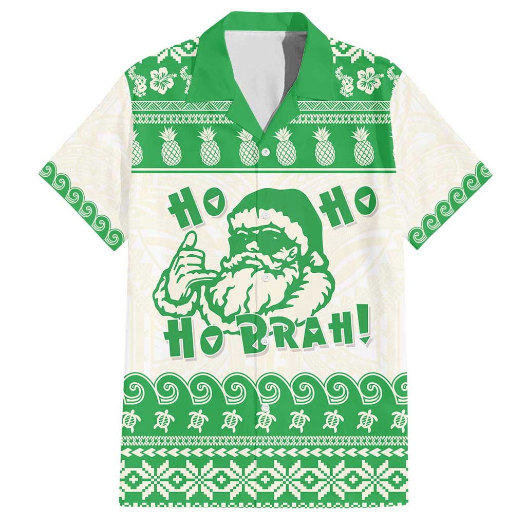 Green Mele Kalikimaka Hawaii Family Matching Puletasi and Hawaiian Shirt Funny Ho Ho Ho Santa Shaka - Polynesian Pride