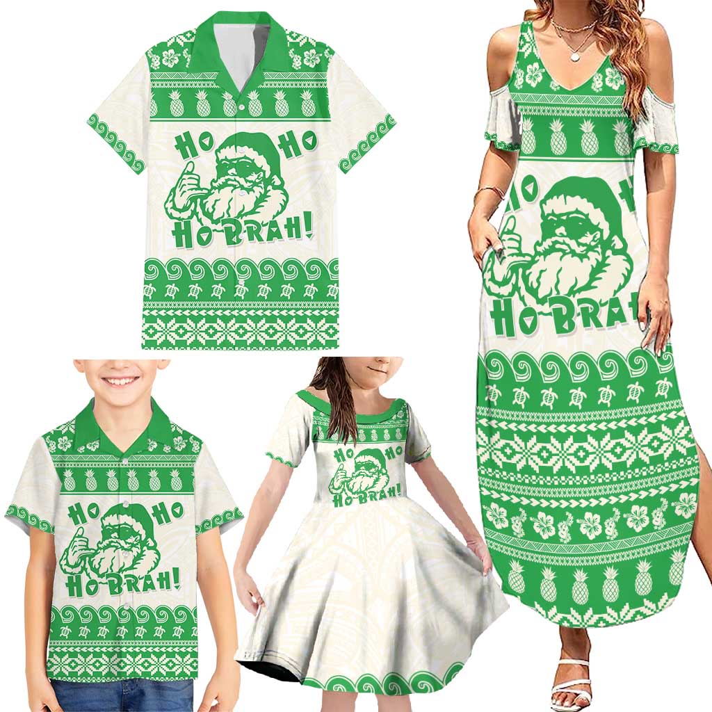 Green Mele Kalikimaka Hawaii Family Matching Summer Maxi Dress and Hawaiian Shirt Funny Ho Ho Ho Santa Shaka - Polynesian Pride