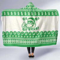 Green Mele Kalikimaka Hawaii Hooded Blanket Funny Ho Ho Ho Santa Shaka LT14 One Size Green - Polynesian Pride