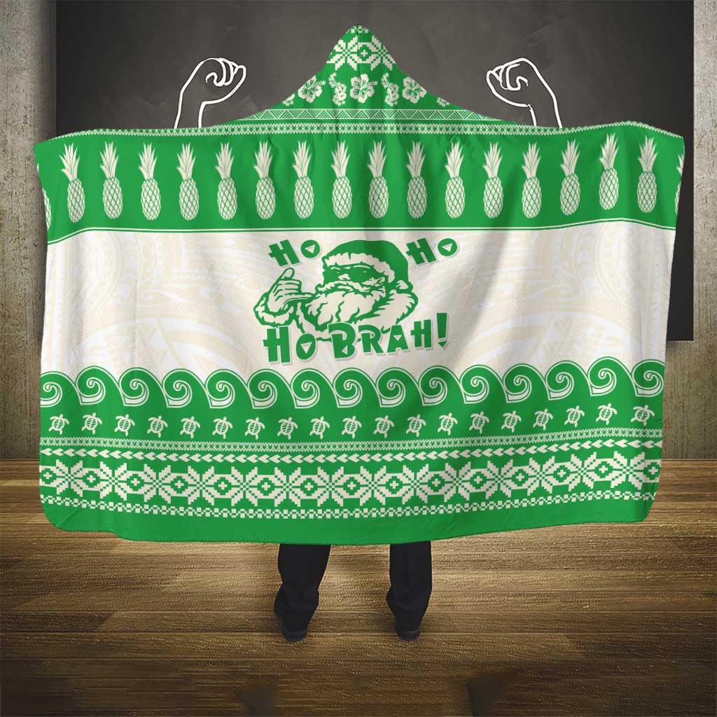 Green Mele Kalikimaka Hawaii Hooded Blanket Funny Ho Ho Ho Santa Shaka LT14 - Polynesian Pride