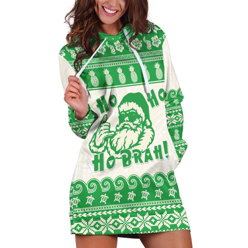 Green Mele Kalikimaka Hawaii Hoodie Dress Funny Ho Ho Ho Santa Shaka - Polynesian Pride