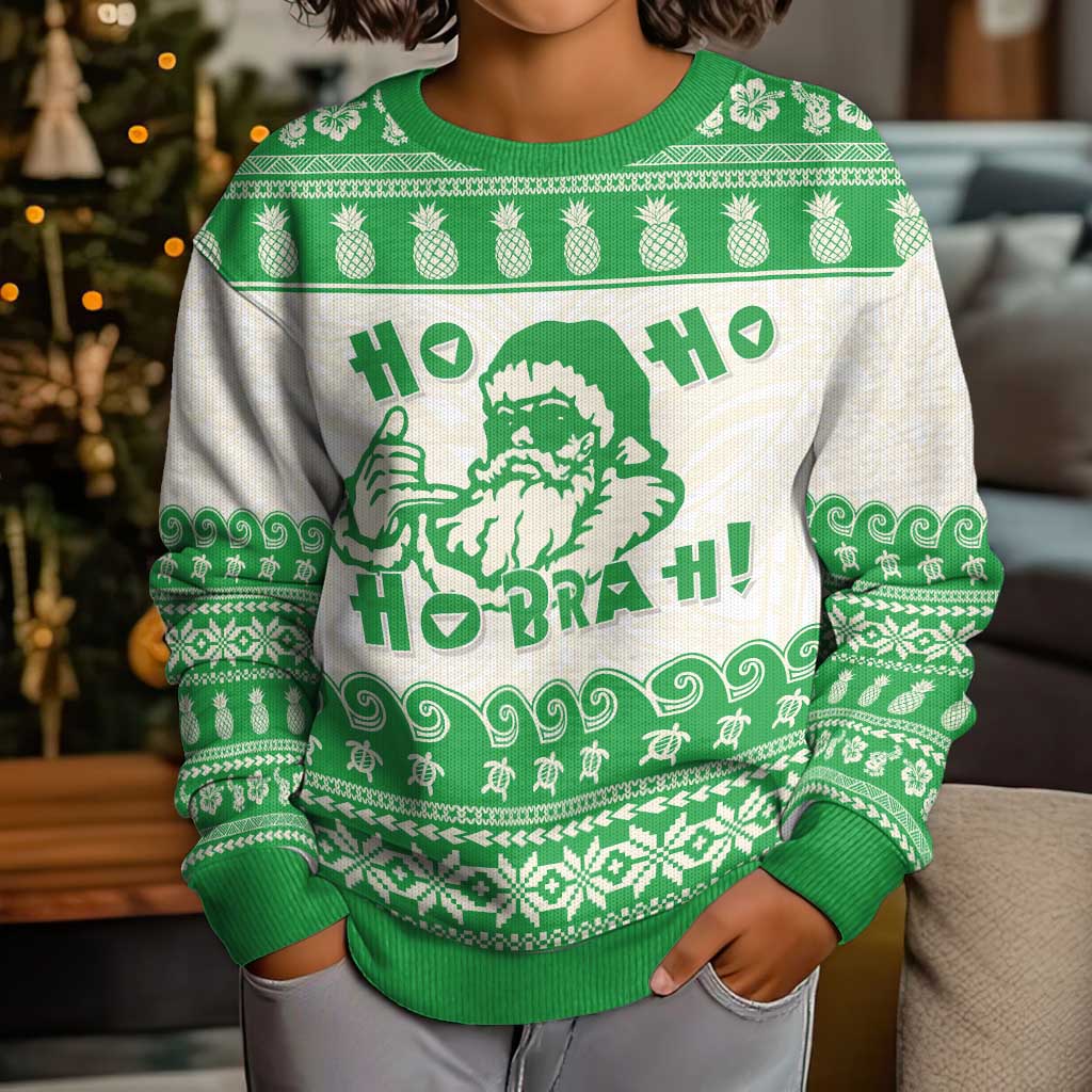 Green Mele Kalikimaka Hawaii Kid Ugly Christmas Sweater Funny Ho Ho Ho Santa Shaka LT14 - Polynesian Pride