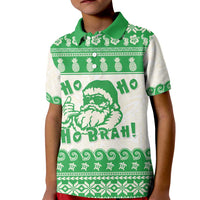 Green Mele Kalikimaka Hawaii Kid Polo Shirt Funny Ho Ho Ho Santa Shaka - Polynesian Pride