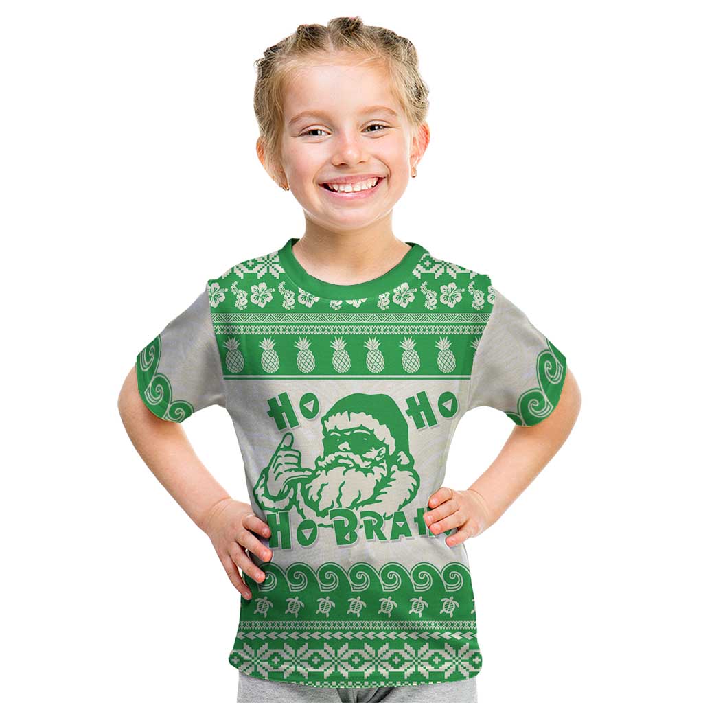 Green Mele Kalikimaka Hawaii Kid T Shirt Funny Ho Ho Ho Santa Shaka LT14 Green - Polynesian Pride