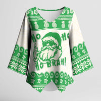 Green Mele Kalikimaka Hawaii Kimono Sleeve Blouse Funny Ho Ho Ho Santa Shaka LT14 Female Green - Polynesian Pride
