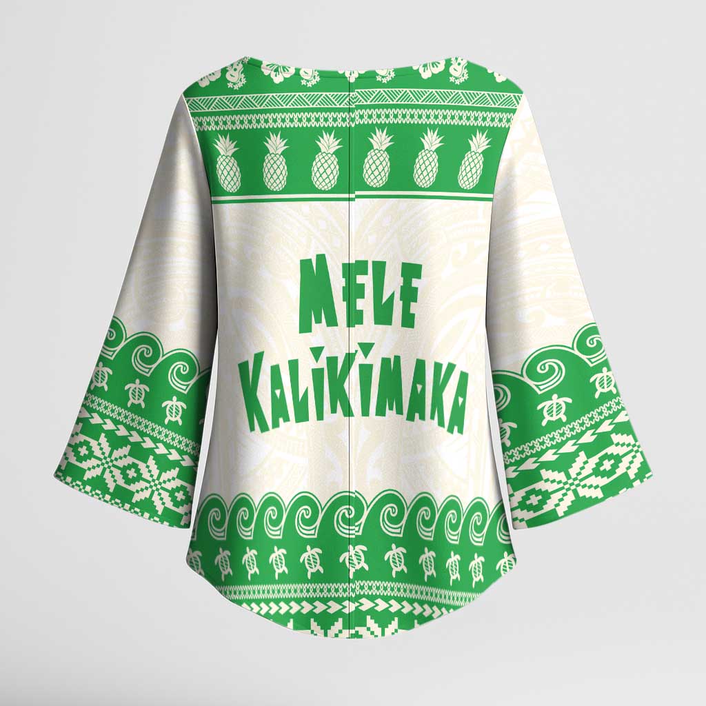 Green Mele Kalikimaka Hawaii Kimono Sleeve Blouse Funny Ho Ho Ho Santa Shaka LT14 - Polynesian Pride