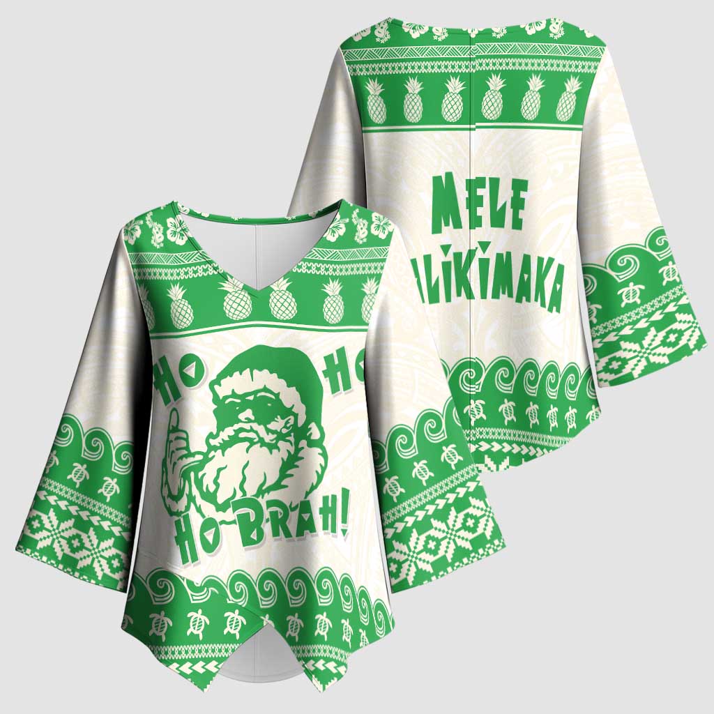 Green Mele Kalikimaka Hawaii Kimono Sleeve Blouse Funny Ho Ho Ho Santa Shaka LT14 - Polynesian Pride