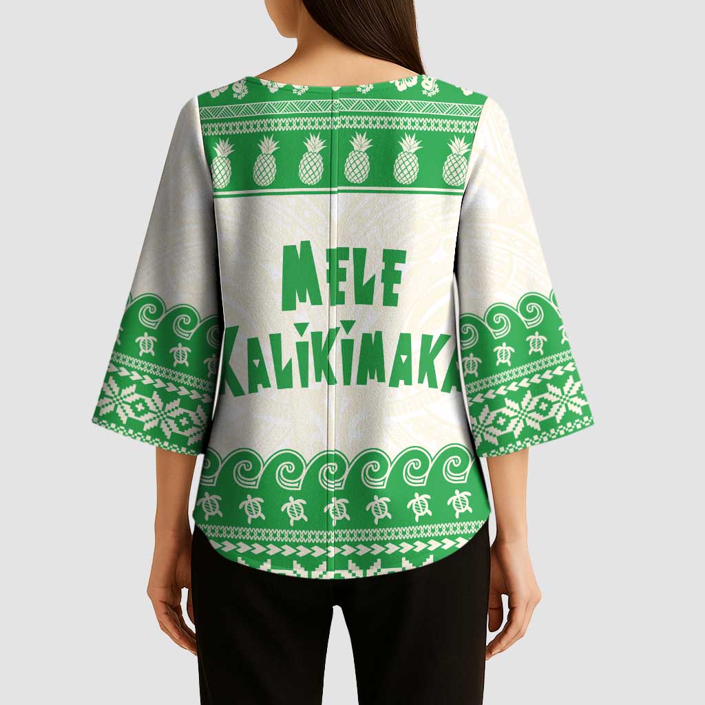 Green Mele Kalikimaka Hawaii Kimono Sleeve Blouse Funny Ho Ho Ho Santa Shaka LT14 - Polynesian Pride