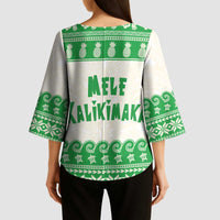 Green Mele Kalikimaka Hawaii Kimono Sleeve Blouse Funny Ho Ho Ho Santa Shaka LT14 - Polynesian Pride