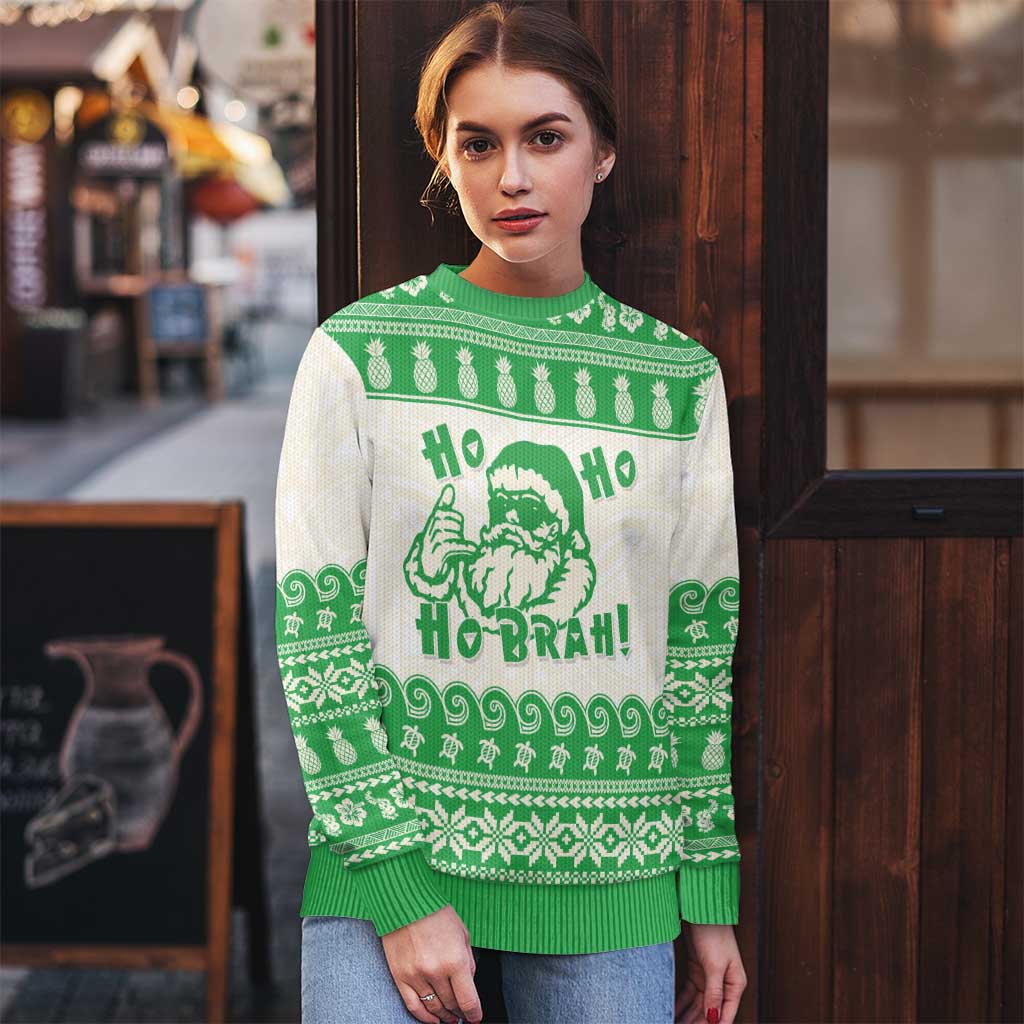 Green Mele Kalikimaka Hawaii Ugly Christmas Sweater Funny Ho Ho Ho Santa Shaka - Polynesian Pride