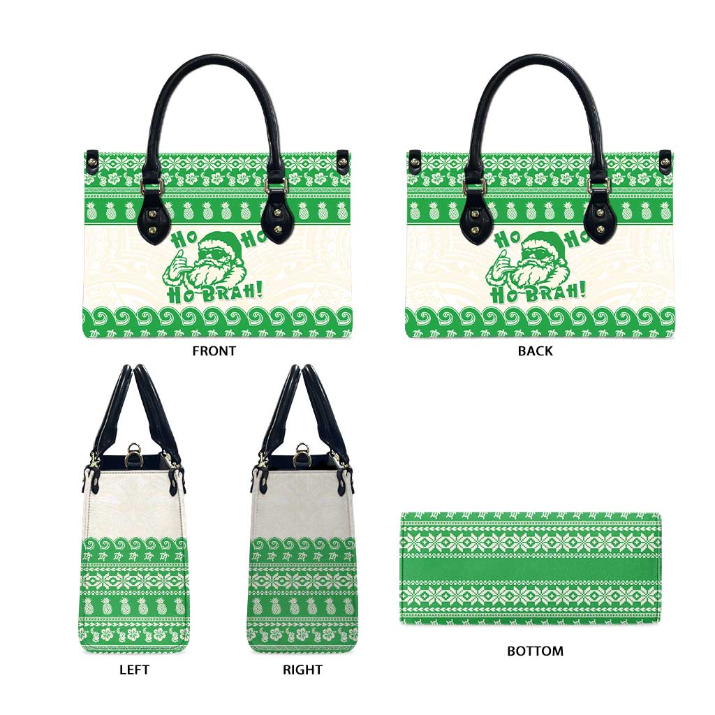 Green Mele Kalikimaka Hawaii Leather Bag Funny Ho Ho Ho Santa Shaka - Polynesian Pride