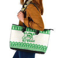 Green Mele Kalikimaka Hawaii Leather Tote Bag Funny Ho Ho Ho Santa Shaka LT14 Green - Polynesian Pride