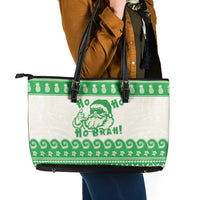 Green Mele Kalikimaka Hawaii Leather Tote Bag Funny Ho Ho Ho Santa Shaka LT14 - Polynesian Pride