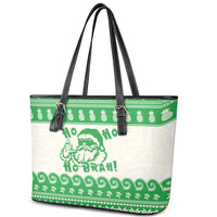 Green Mele Kalikimaka Hawaii Leather Tote Bag Funny Ho Ho Ho Santa Shaka LT14 - Polynesian Pride
