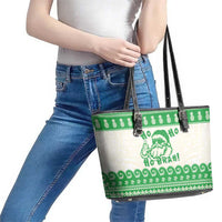 Green Mele Kalikimaka Hawaii Leather Tote Bag Funny Ho Ho Ho Santa Shaka LT14 - Polynesian Pride