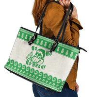 Green Mele Kalikimaka Hawaii Leather Tote Bag Funny Ho Ho Ho Santa Shaka LT14 - Polynesian Pride