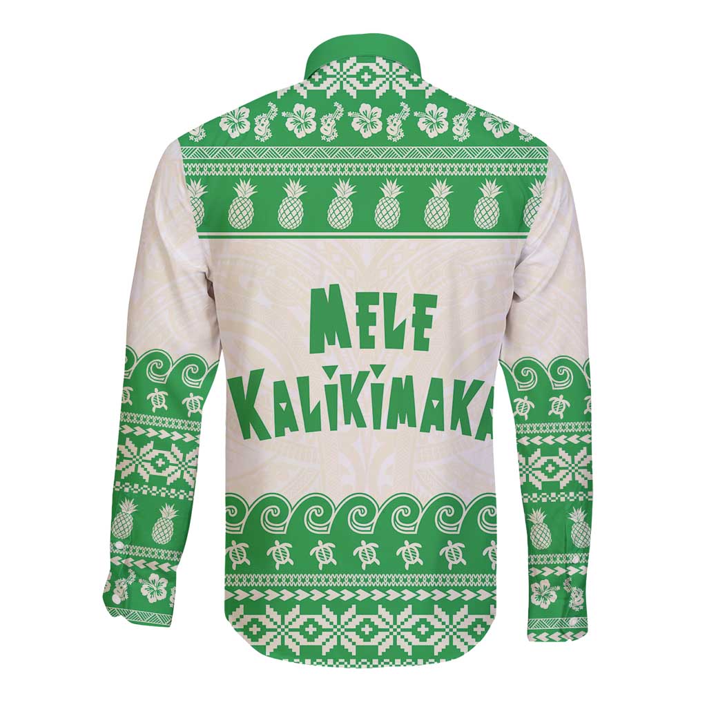 Green Mele Kalikimaka Hawaii Long Sleeve Button Shirt Funny Ho Ho Ho Santa Shaka LT14 - Polynesian Pride