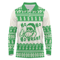 Green Mele Kalikimaka Hawaii Long Sleeve Polo Shirt Funny Ho Ho Ho Santa Shaka - Polynesian Pride