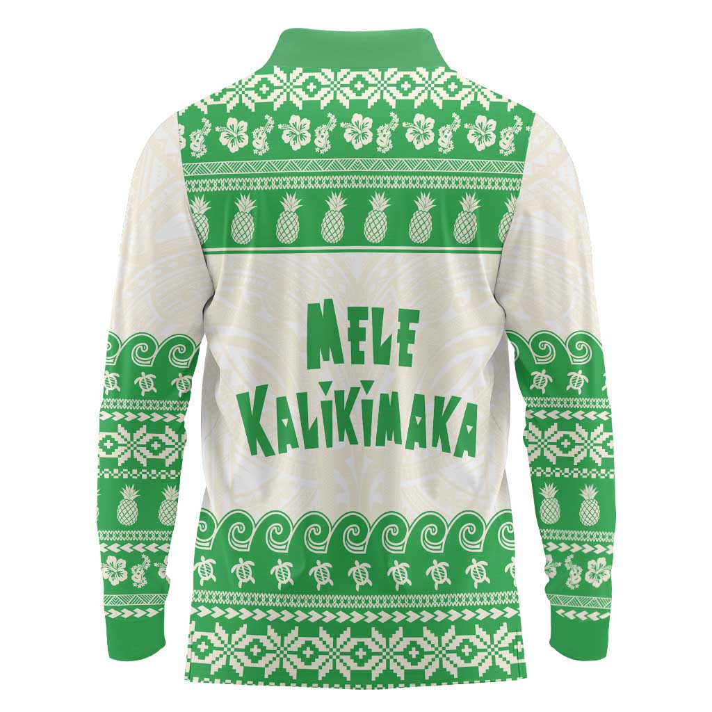 Green Mele Kalikimaka Hawaii Long Sleeve Polo Shirt Funny Ho Ho Ho Santa Shaka - Polynesian Pride