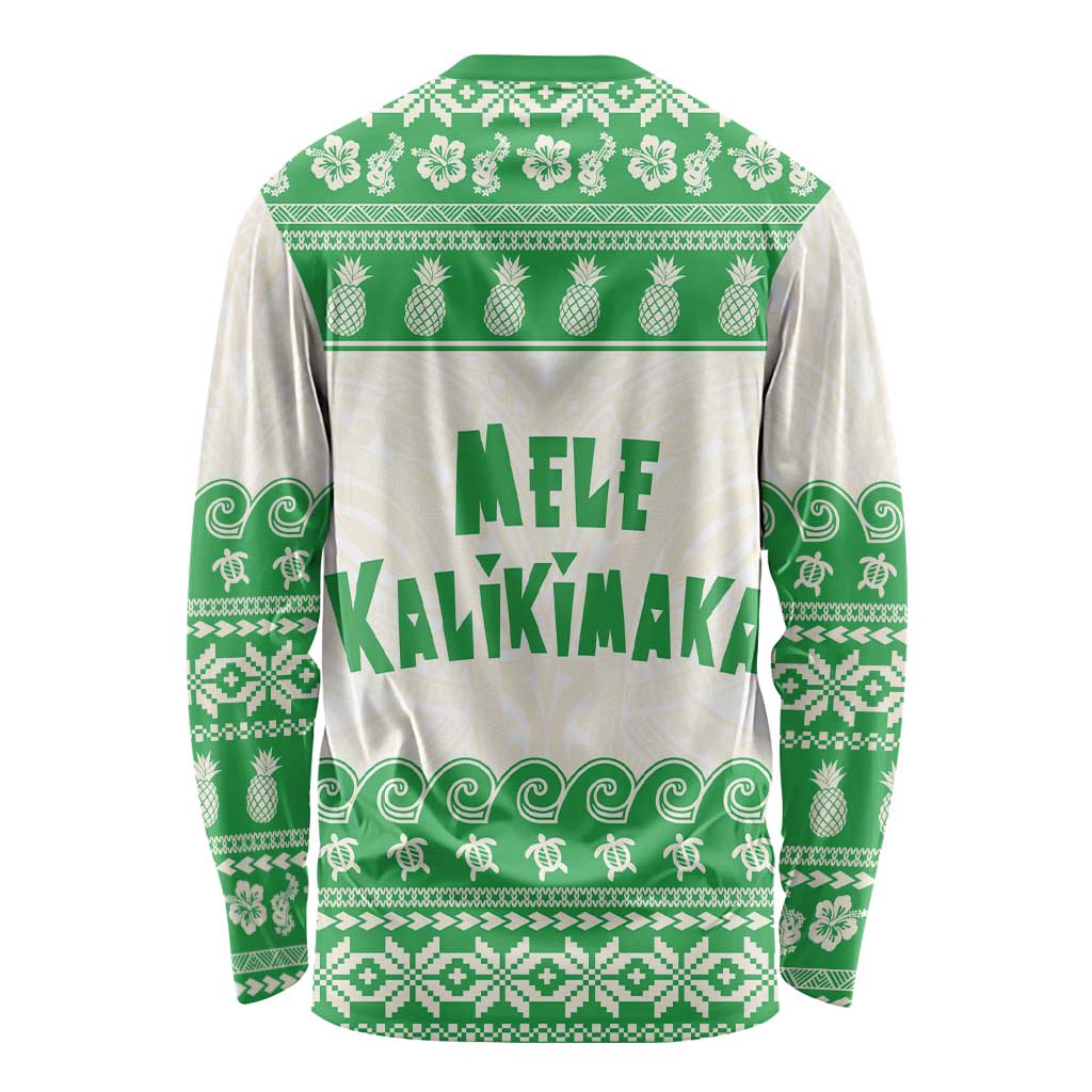 Green Mele Kalikimaka Hawaii Long Sleeve Shirt Funny Ho Ho Ho Santa Shaka LT14 - Polynesian Pride