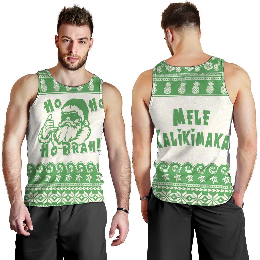 Green Mele Kalikimaka Hawaii Men Tank Top Funny Ho Ho Ho Santa Shaka LT14 - Polynesian Pride