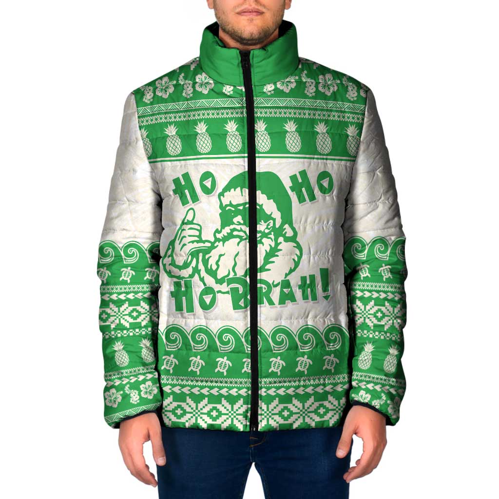 Green Mele Kalikimaka Hawaii Padded Jacket Funny Ho Ho Ho Santa Shaka LT14 Men Green - Polynesian Pride