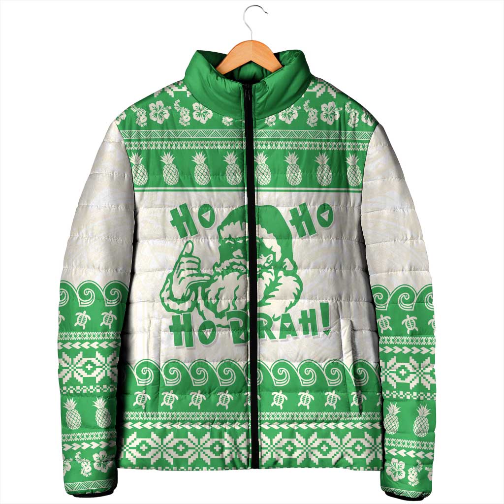 Green Mele Kalikimaka Hawaii Padded Jacket Funny Ho Ho Ho Santa Shaka LT14 - Polynesian Pride