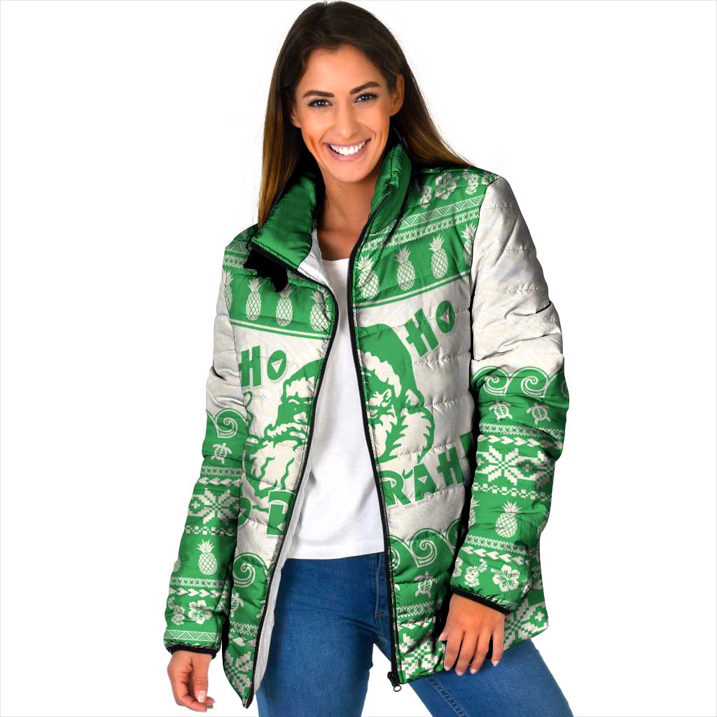 Green Mele Kalikimaka Hawaii Padded Jacket Funny Ho Ho Ho Santa Shaka LT14 Women Green - Polynesian Pride