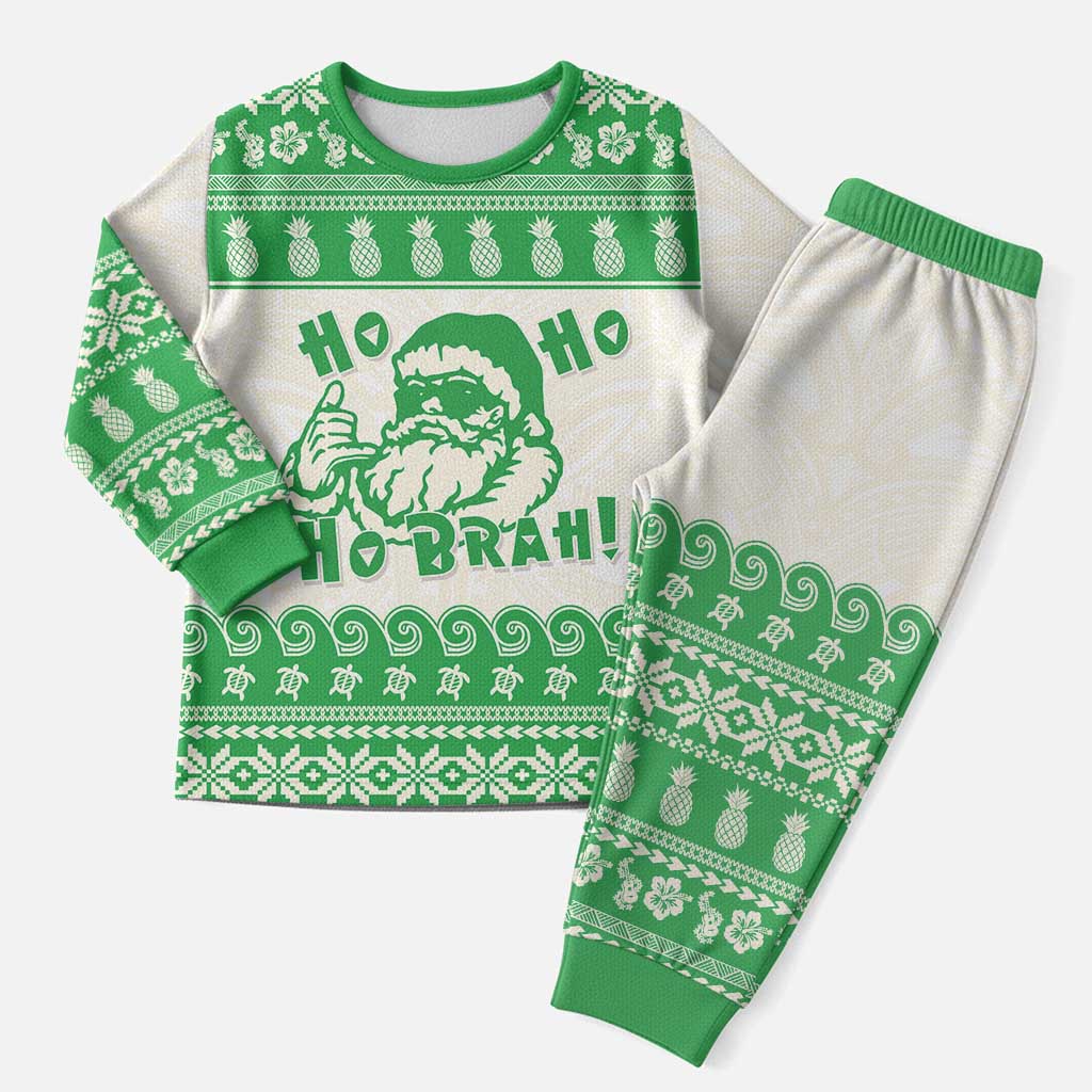 Green Mele Kalikimaka Hawaii Christmas Pajama Set Funny Ho Ho Ho Santa Shaka LT14 Men Green - Polynesian Pride